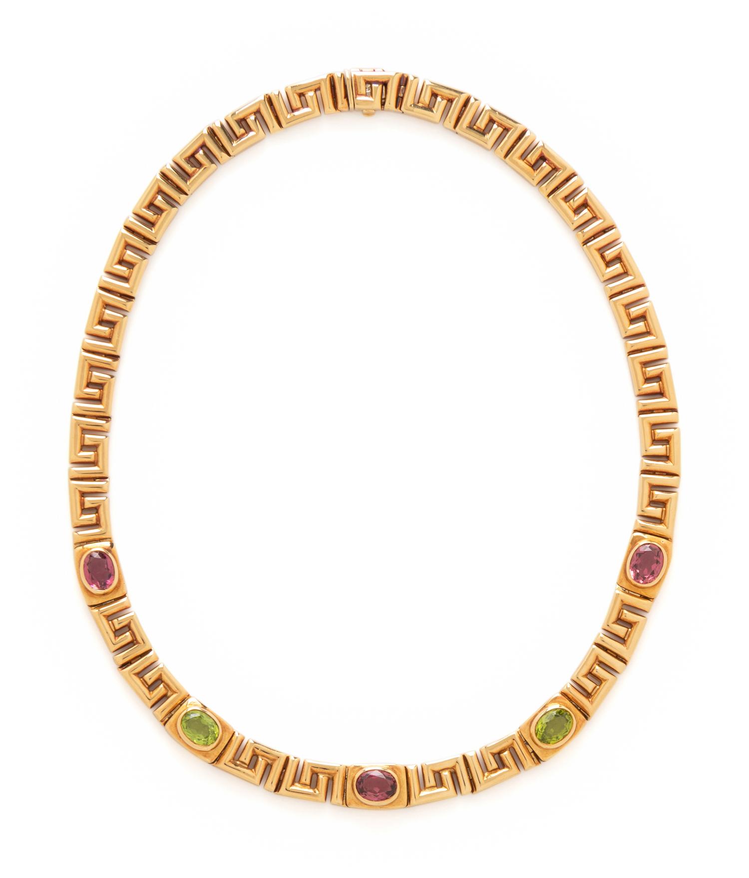 BULGARI, YELLOW GOLD, PINK TOURMALINE AND PERIDOT NECKLACE