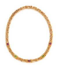 BULGARI, YELLOW GOLD, PINK TOURMALINE AND PERIDOT NECKLACE