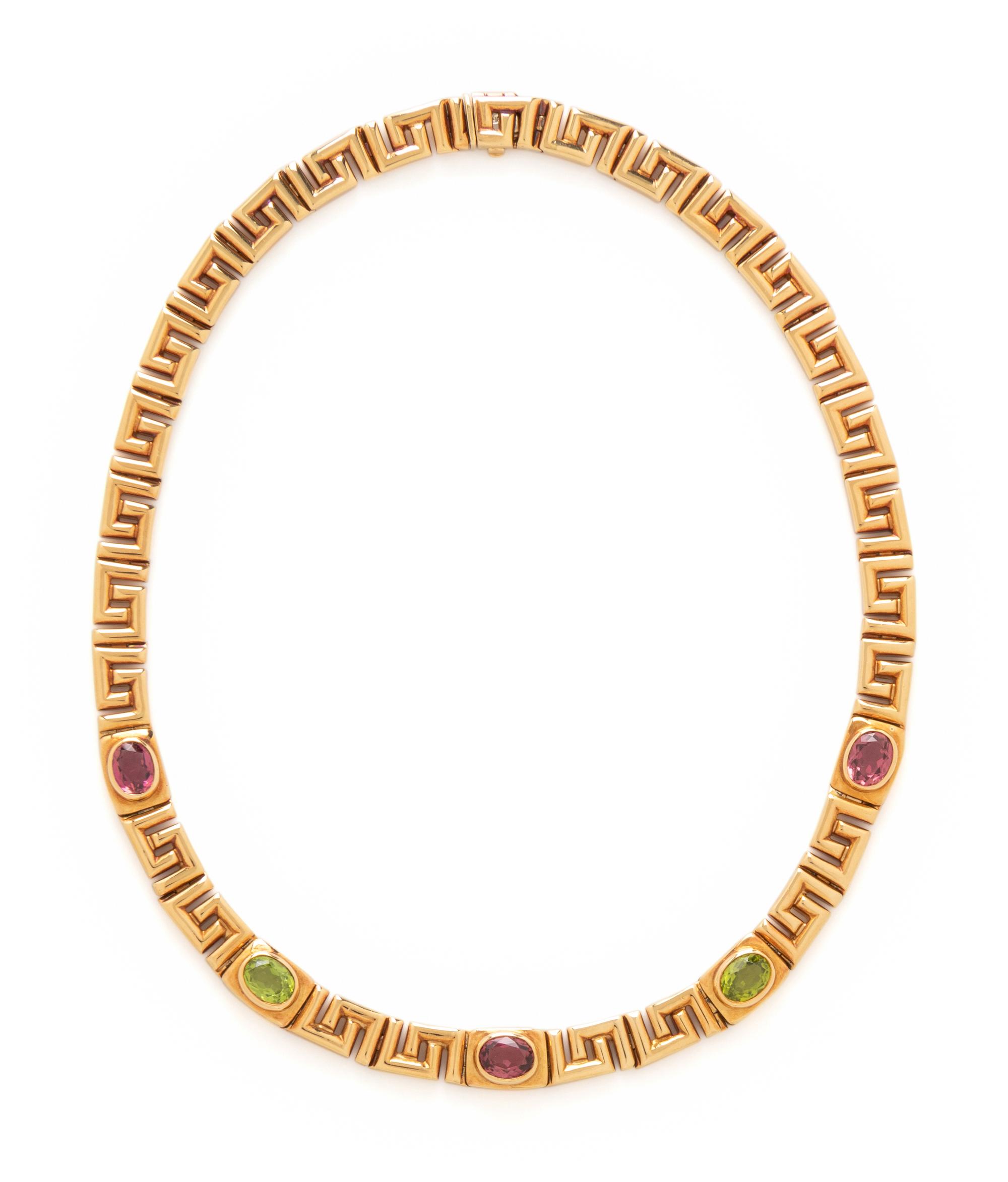 BULGARI, YELLOW GOLD, PINK TOURMALINE AND PERIDOT NECKLACE