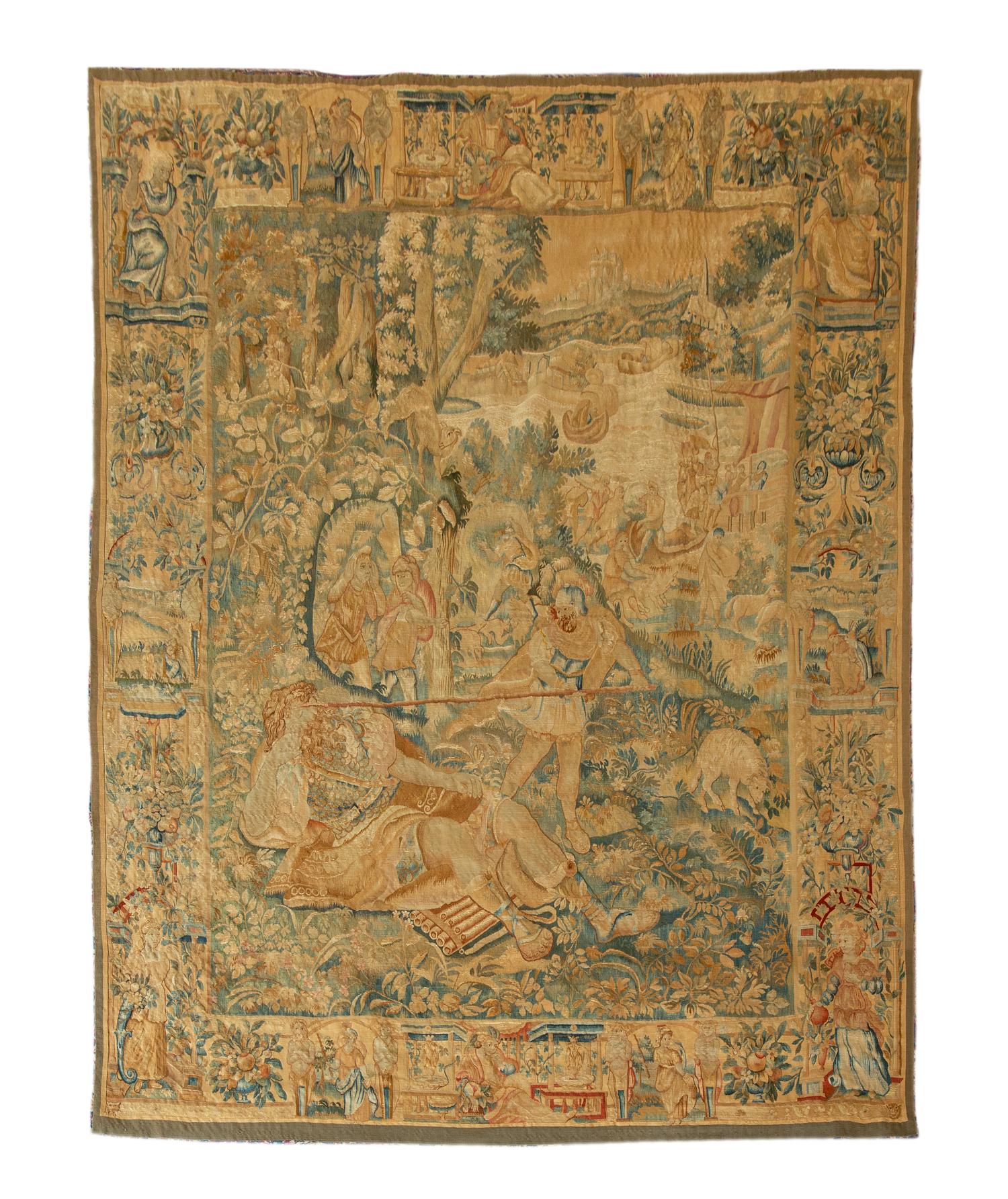 A Flemish Silk and Wool Tapestry Depicting Polyphemus Discovered by Warrior