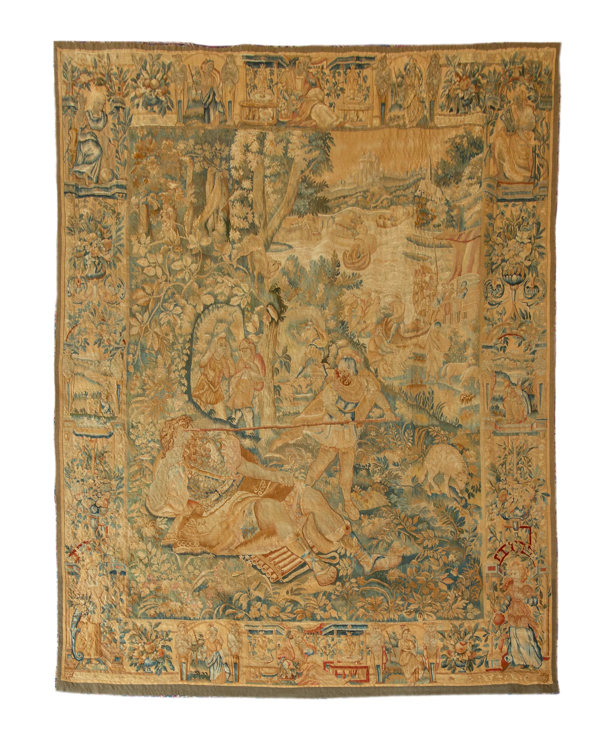 A Flemish Silk and Wool Tapestry Depicting Polyphemus Discovered by Warrior