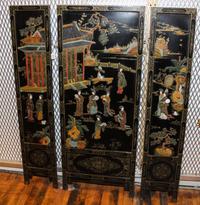 A Chinese Four Panel Inlaid Lacquer Screen Height 50 1/4 inches.