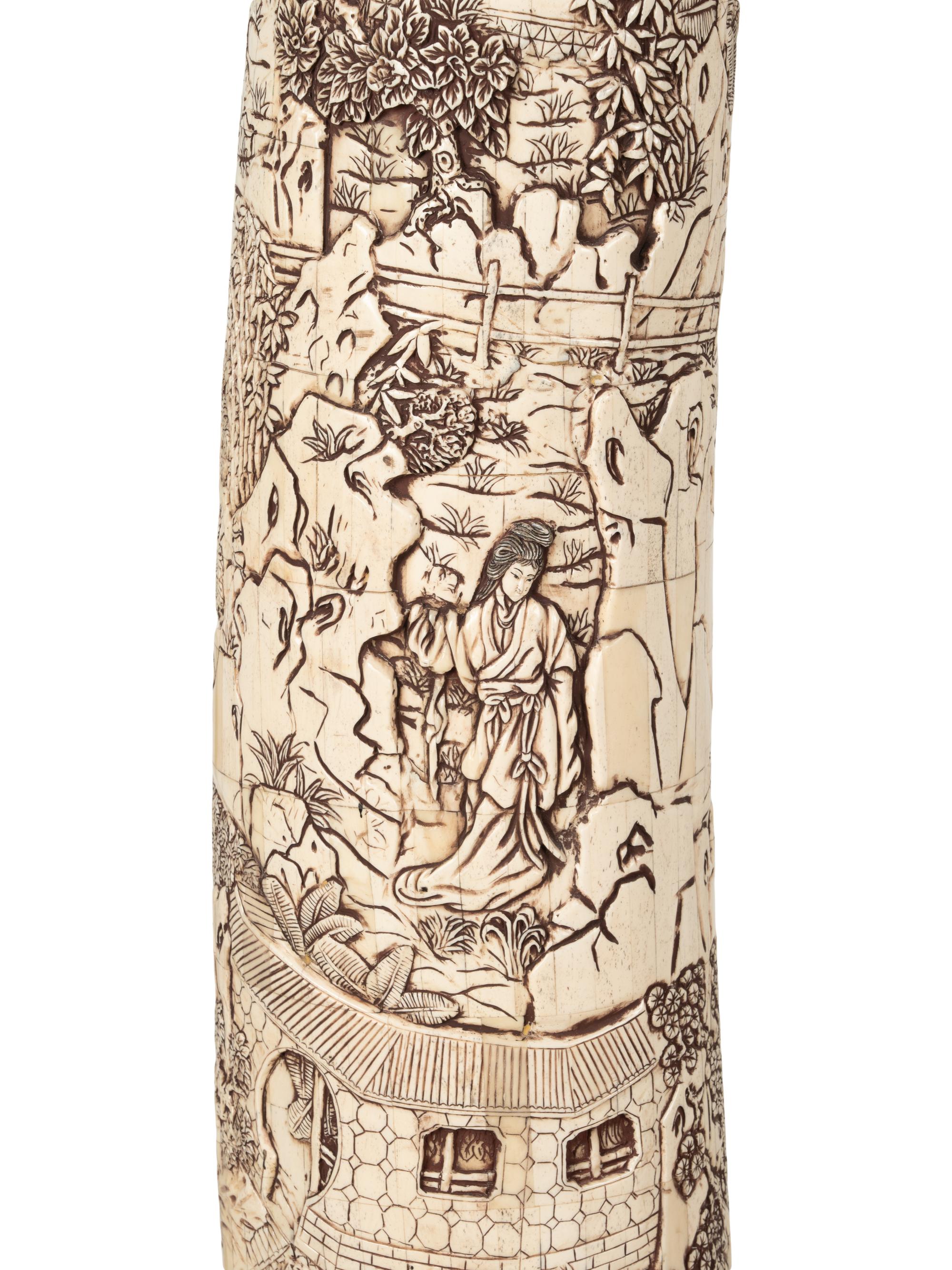 A Pair of Large Carved Bone Veneered Models of Tusks