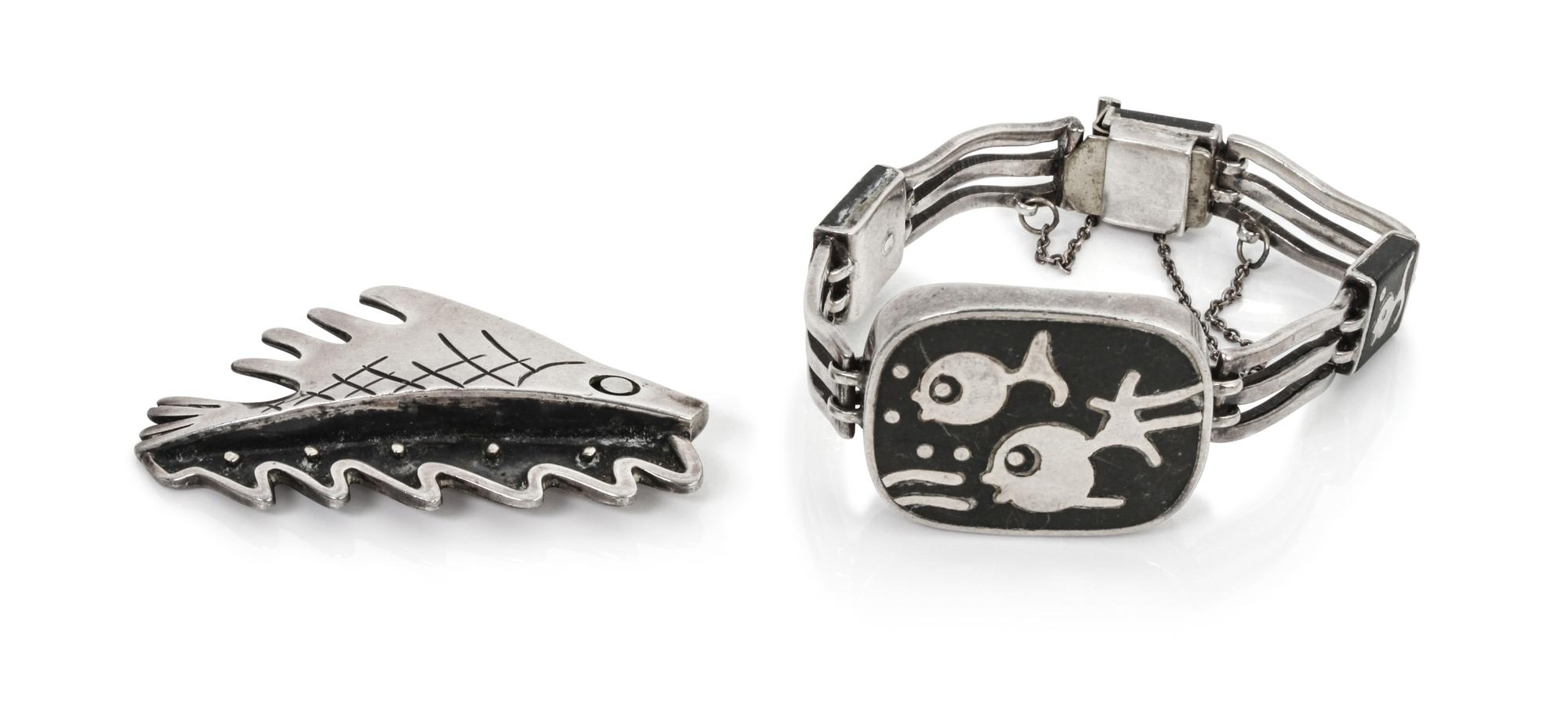 A Mexican Silver Bracelet, Los Castillo Length 6 3/4 inches.