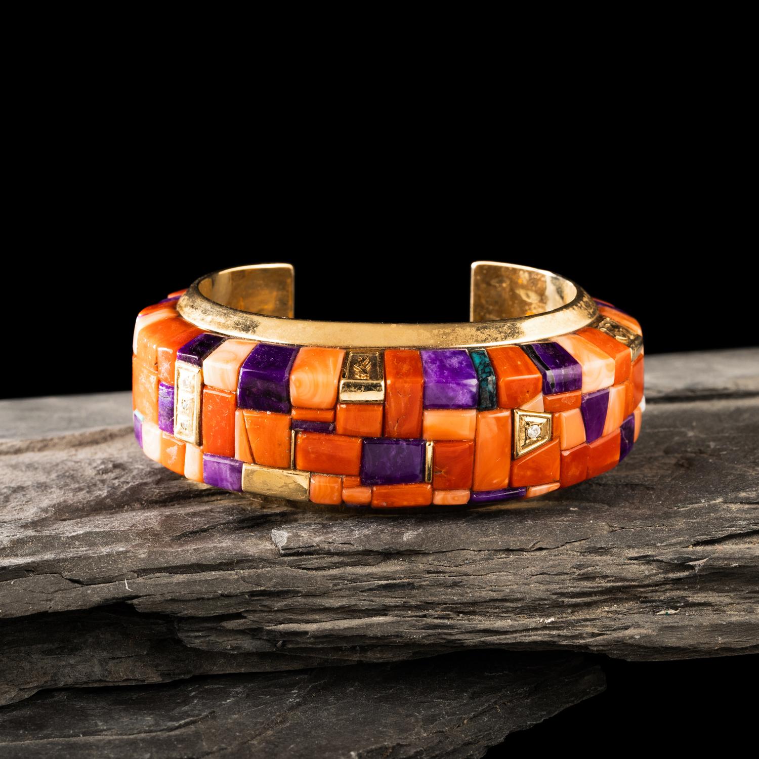 Vernon Haskie (Diné, b. 1968) — 14K Gold and Cobblestone Inlay Cuff Bracelet