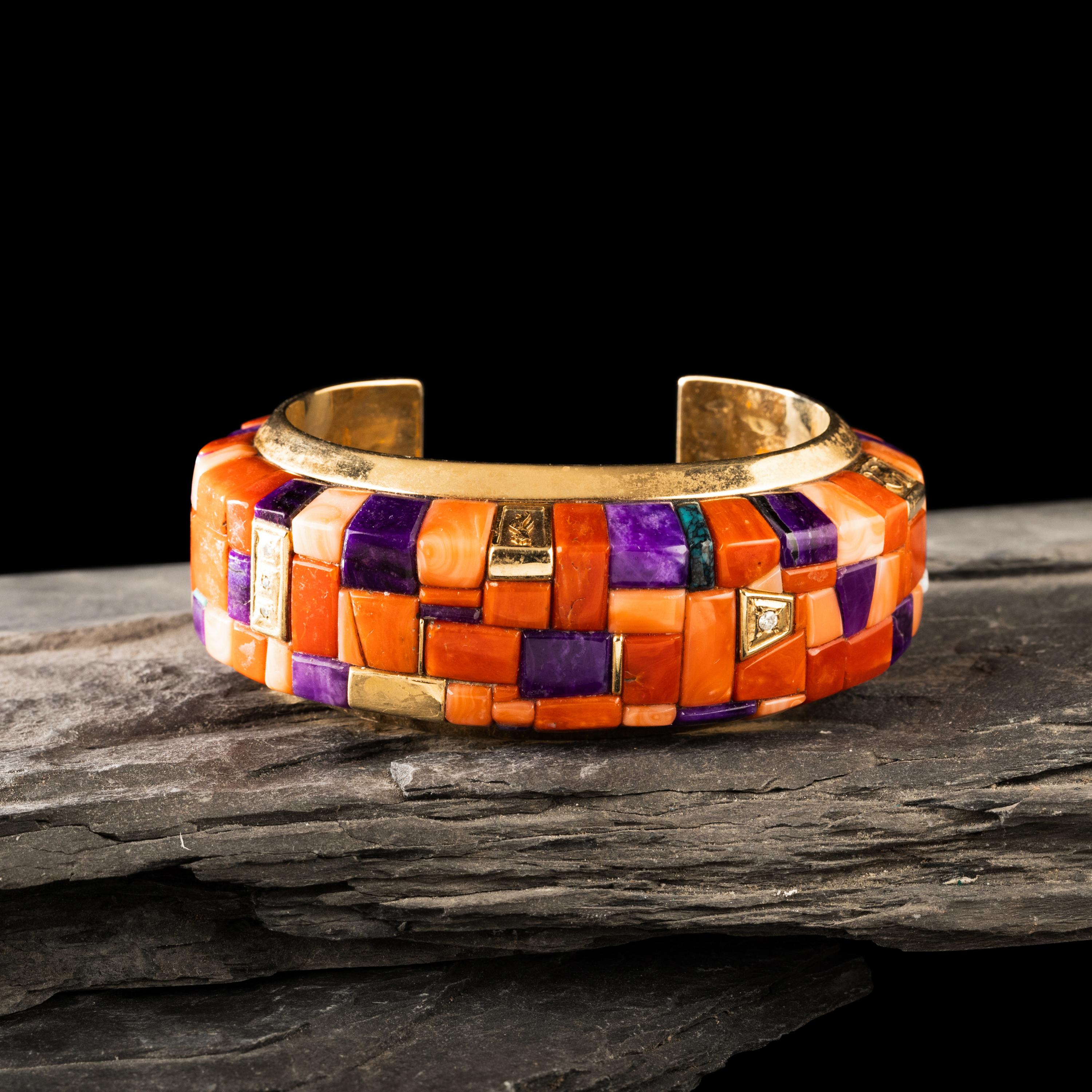 Vernon Haskie (Diné, b. 1968) — 14K Gold and Cobblestone Inlay Cuff Bracelet