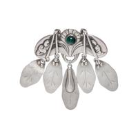GEORG JENSEN, SILVER AND MALACHITE FOLIATE BROOCH