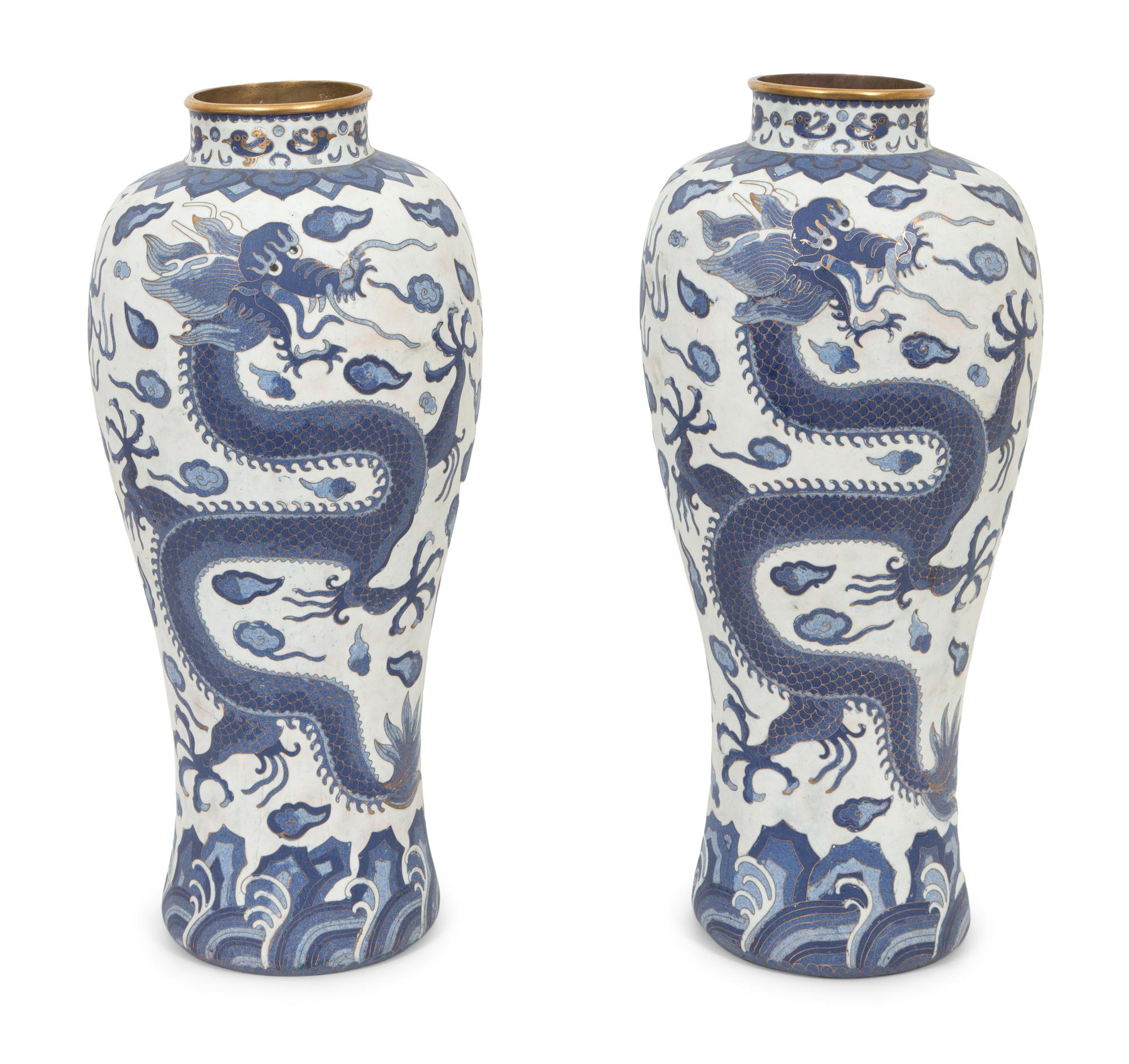 A Pair of Chinese Ming Style Cloisonne Vases