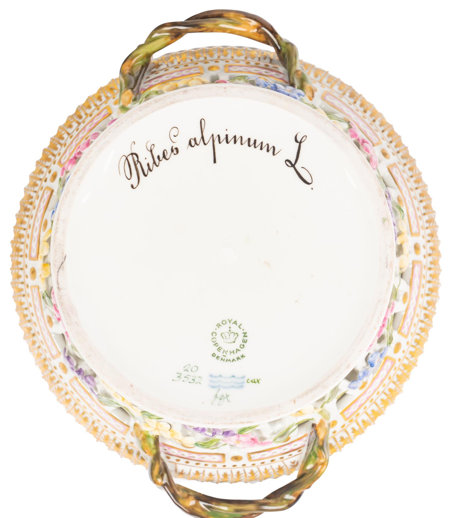 A Royal Copenhagen Flora Danica Porcelain Reticulated Bowl