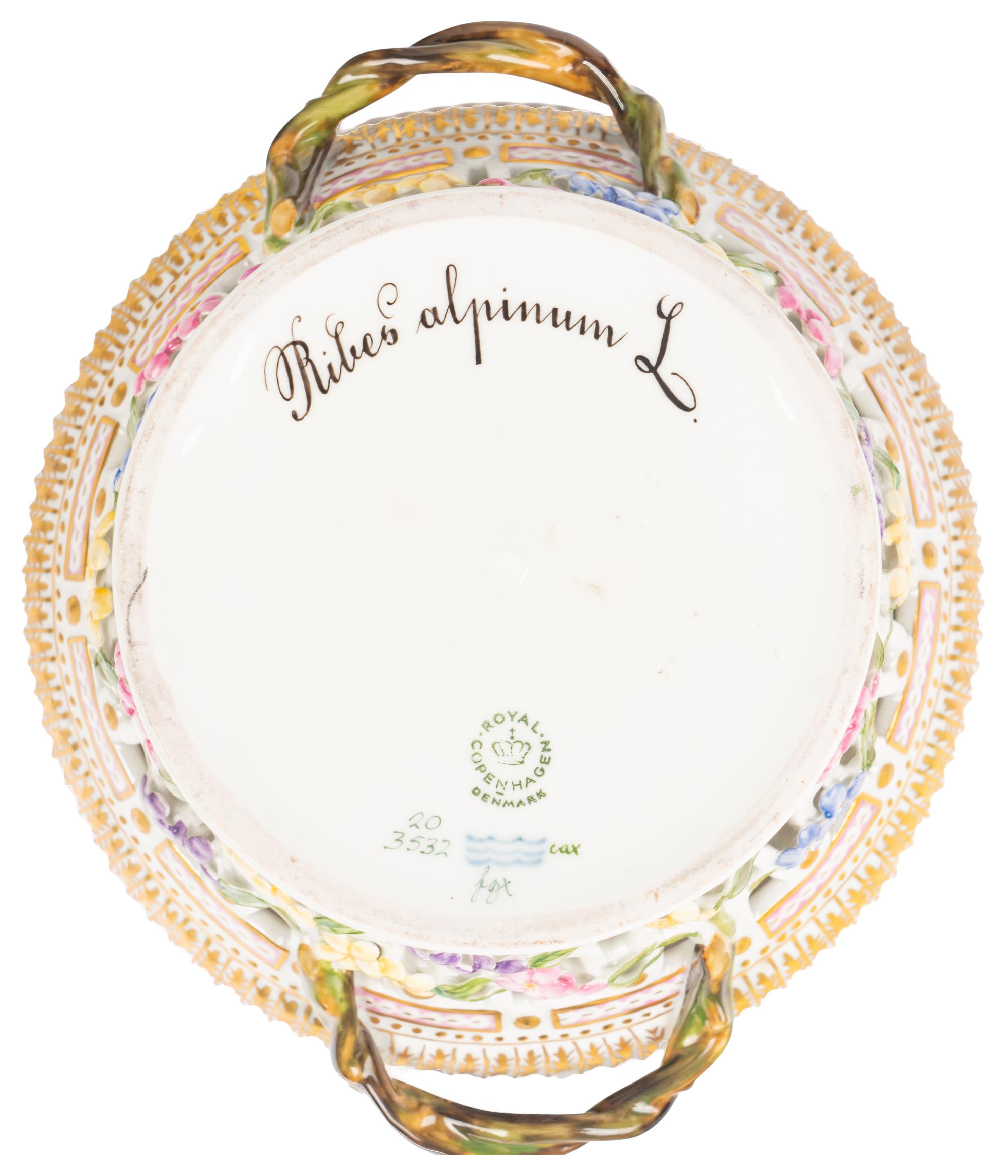 A Royal Copenhagen Flora Danica Porcelain Reticulated Bowl