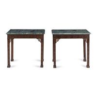 A Pair of George III Style Mahogany and Marble-Top Pier Tables