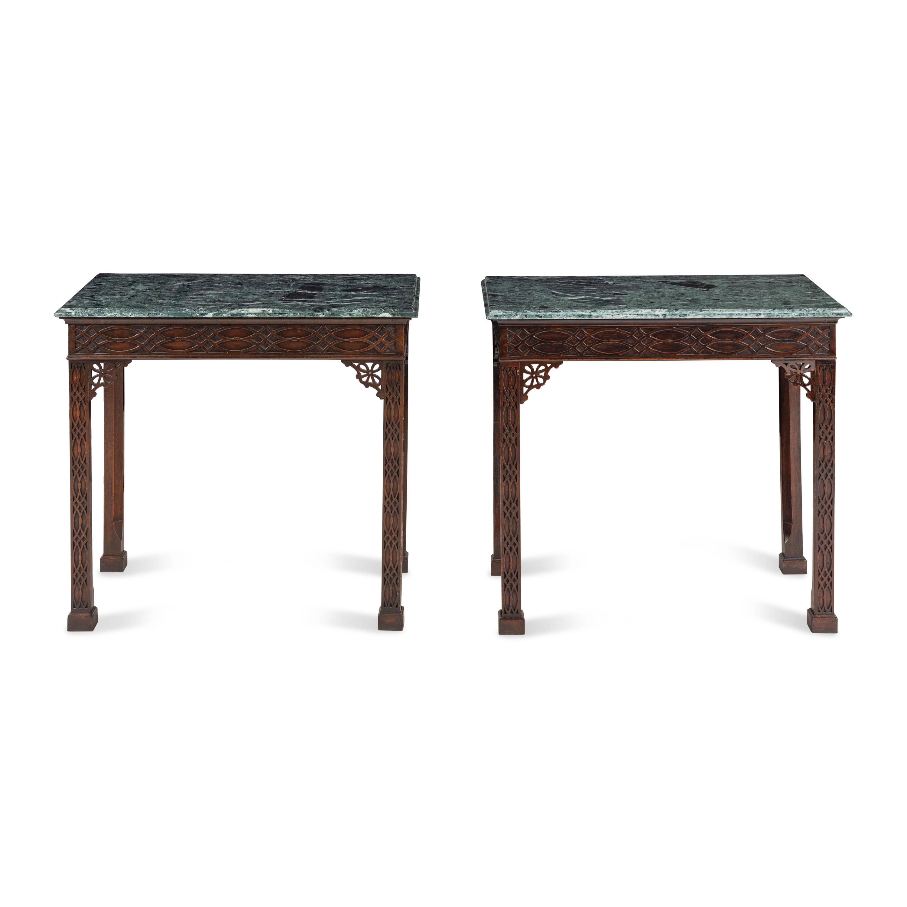 A Pair of George III Style Mahogany and Marble-Top Pier Tables