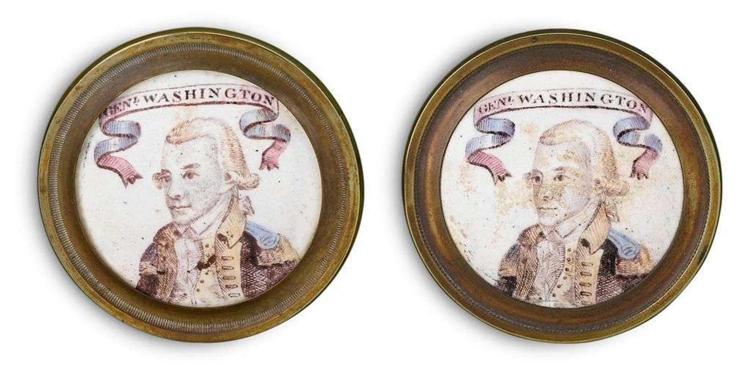 Six enameled and transfer-printed cloak pins england, early 19th century