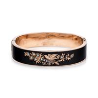 VICTORIAN, ENAMEL AND SEED PEARL MOURNING BANGLE BRACELET