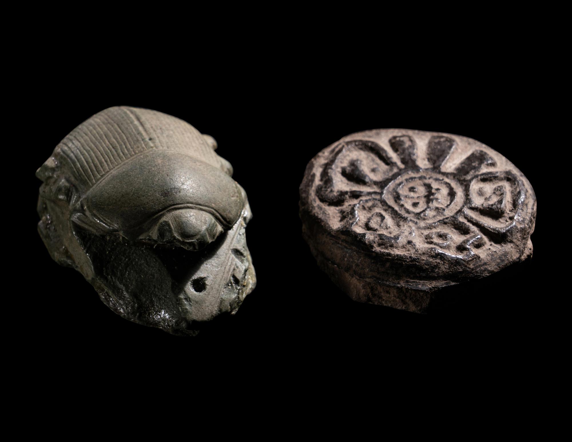Six Egyptian Faience and Bronze Objects