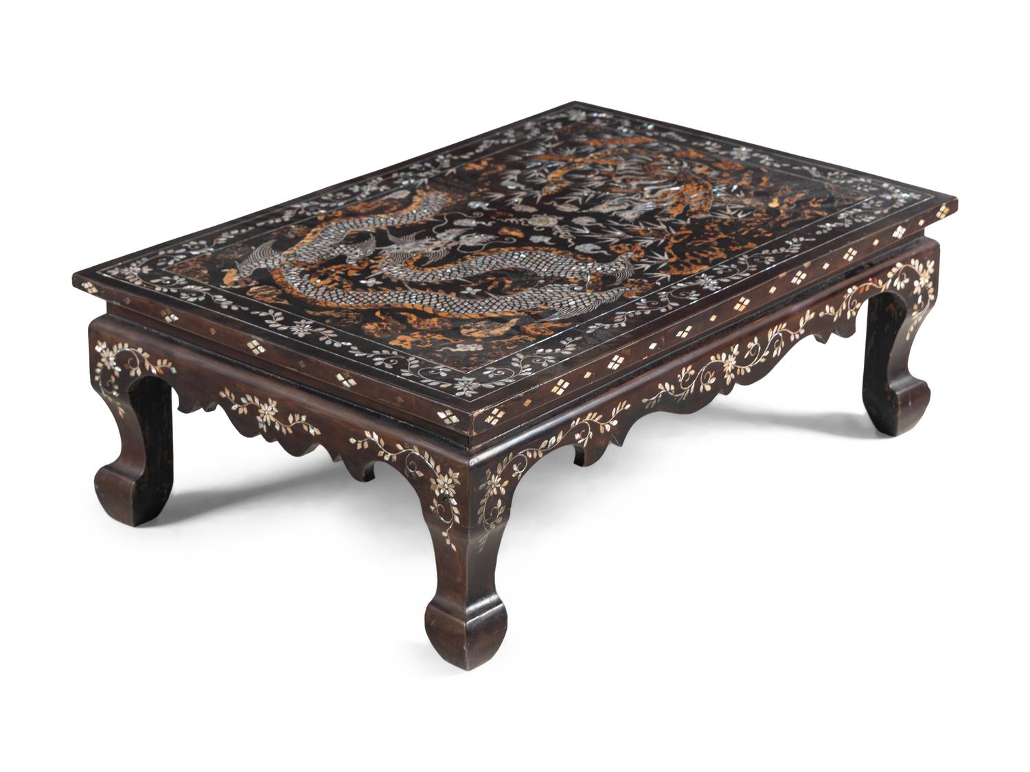 A Korean Mother-of-Pearl Inlaid Lacquered Low Table