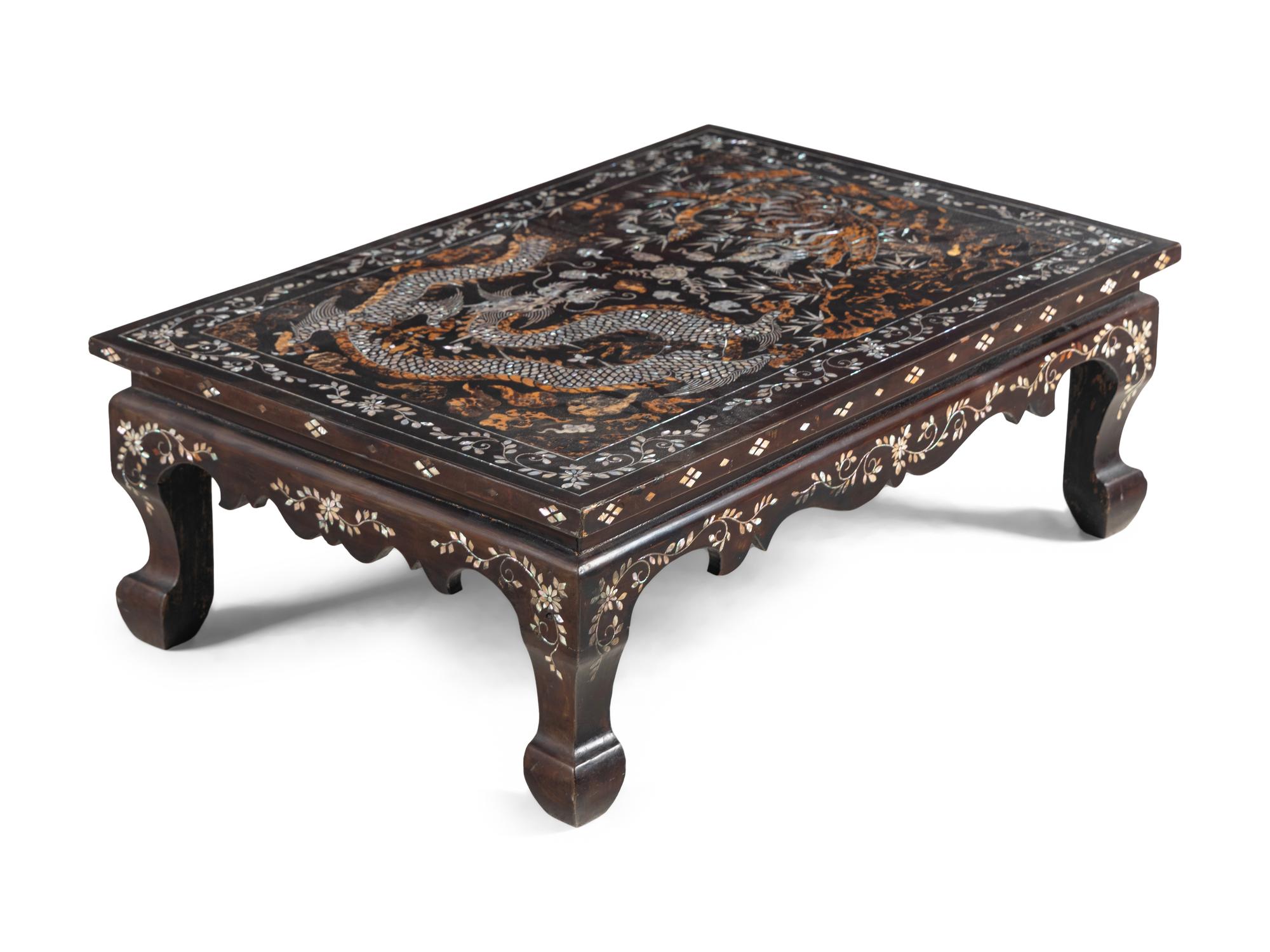 A Korean Mother-of-Pearl Inlaid Lacquered Low Table