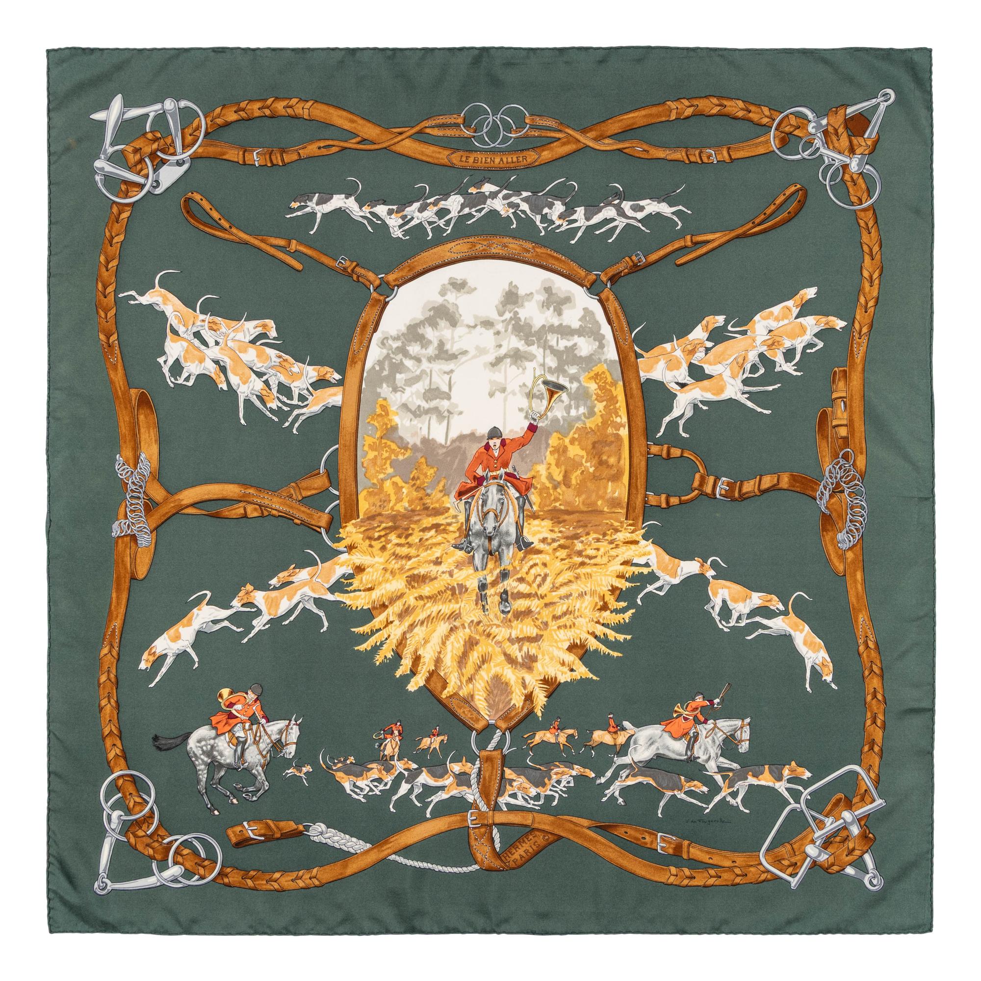 Hermès, Four Printed Silk Scarves