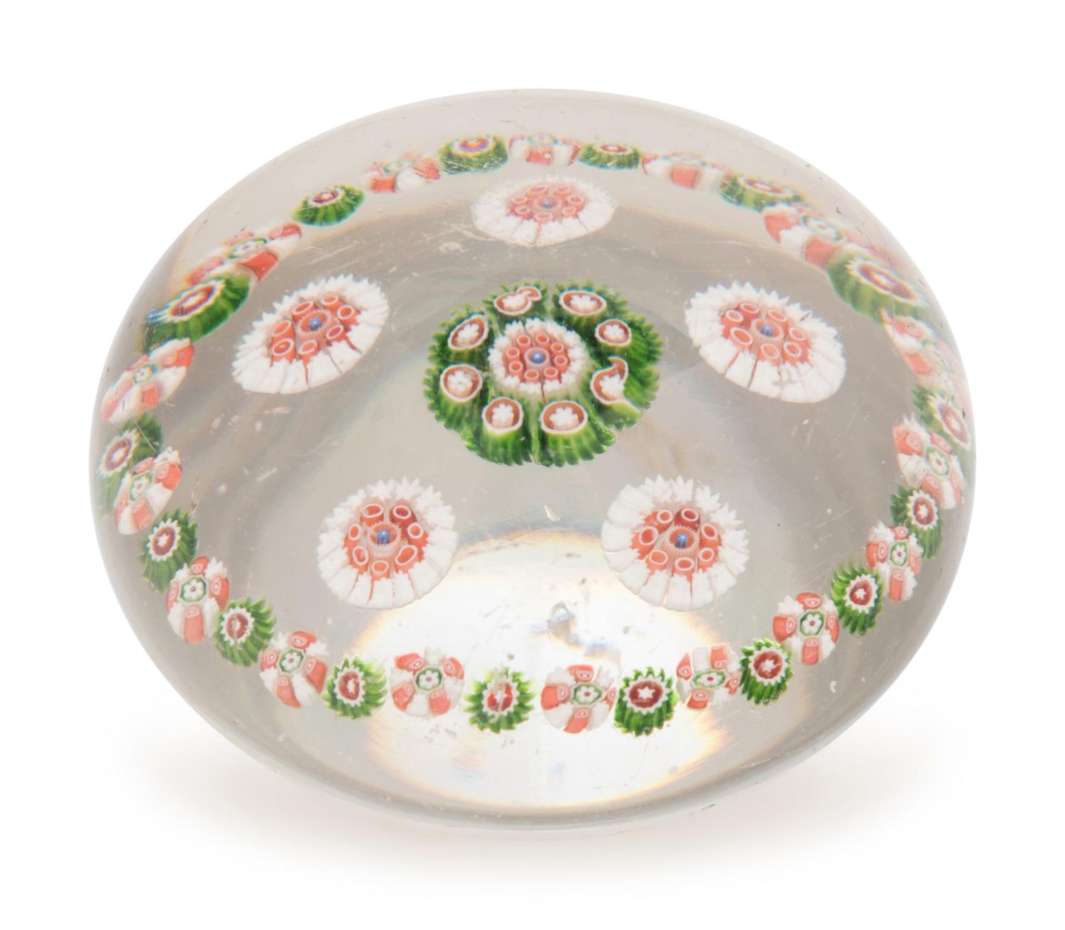A Saint Louis Spaced Concentric Millefiori Glass Paperweight