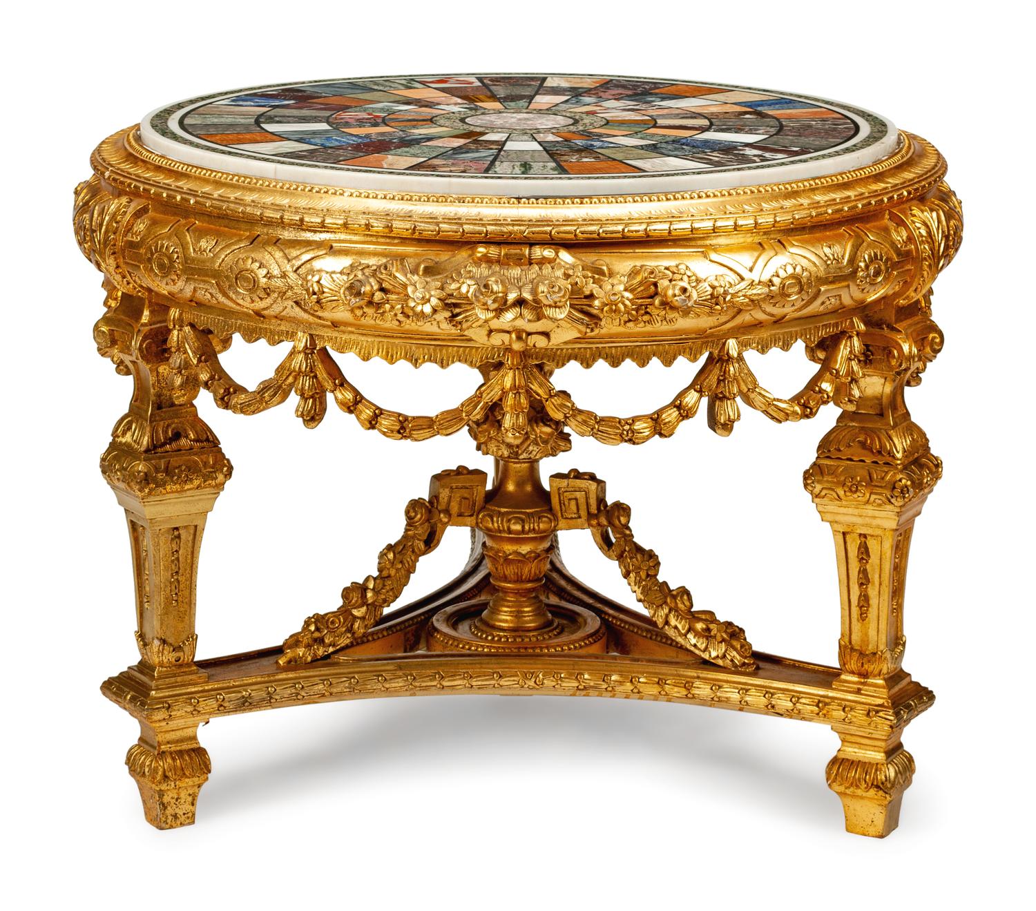 A Louis XVI Style Giltwood and Specimen Marble Center Table