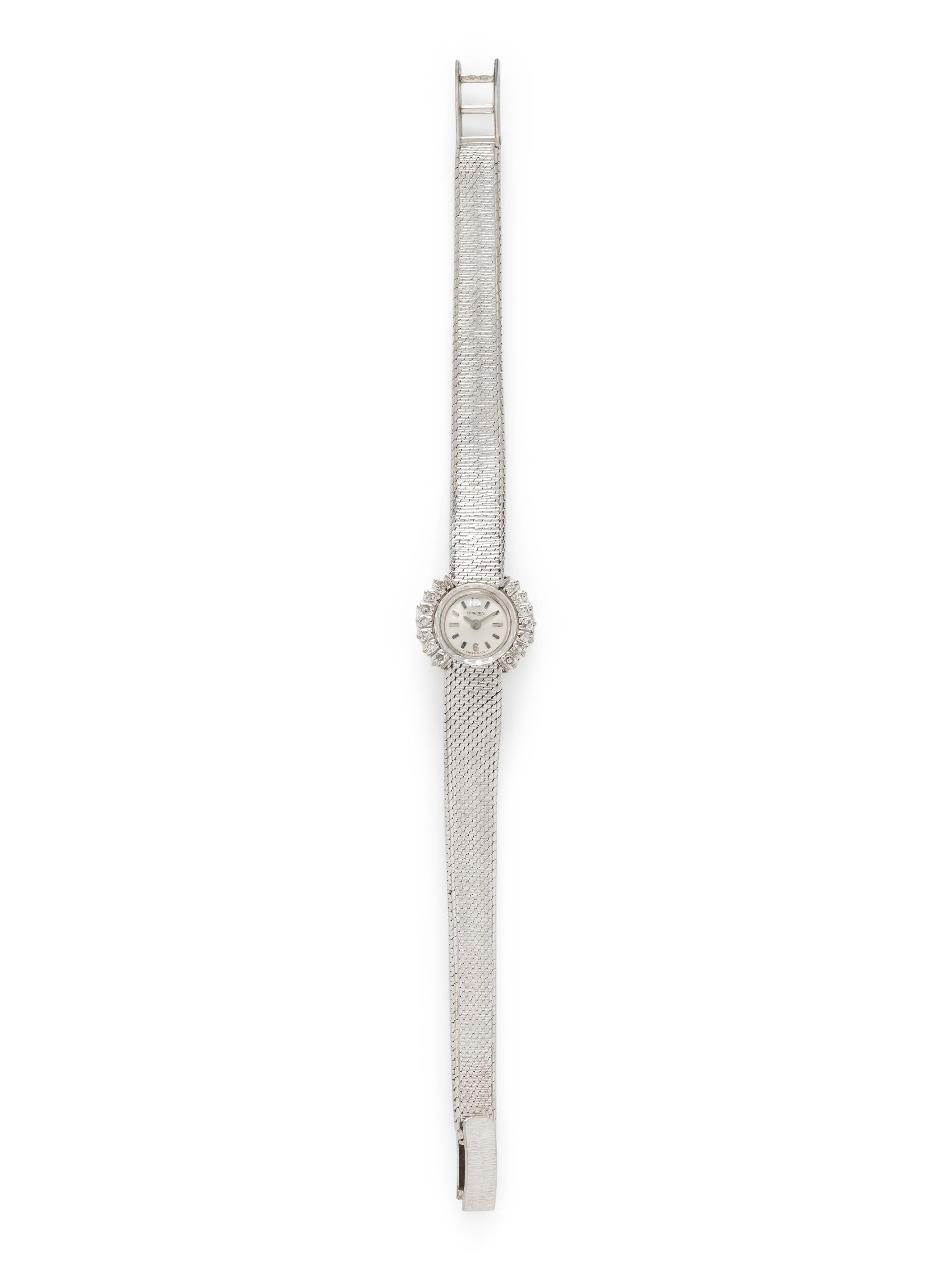 LONGINES, 18K WHITE GOLD AND DIAMOND WATCH
