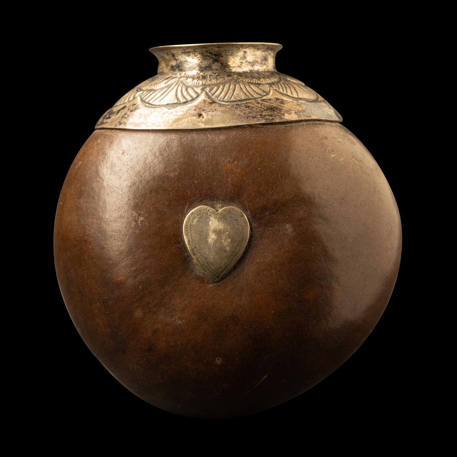 A Zulu Metal-Mounted Gourd Snuff Container
