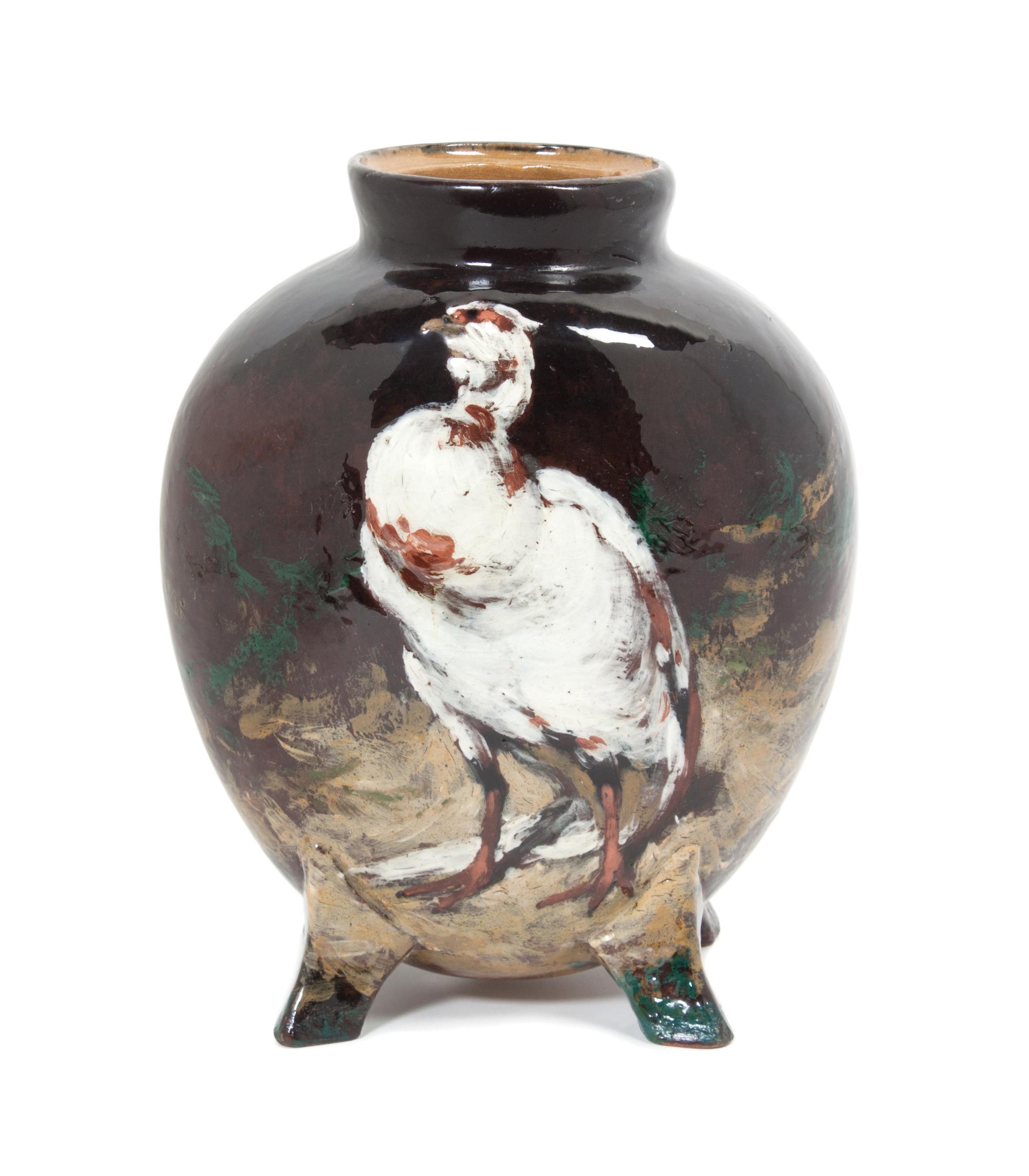 A Haviland Hand Painted Terra Cotta Vase Height 10 1/2 inches. — 20TH CENTURY