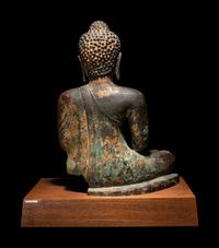 A Thai Gilt Decorated Bronze Figure of Seated Buddha