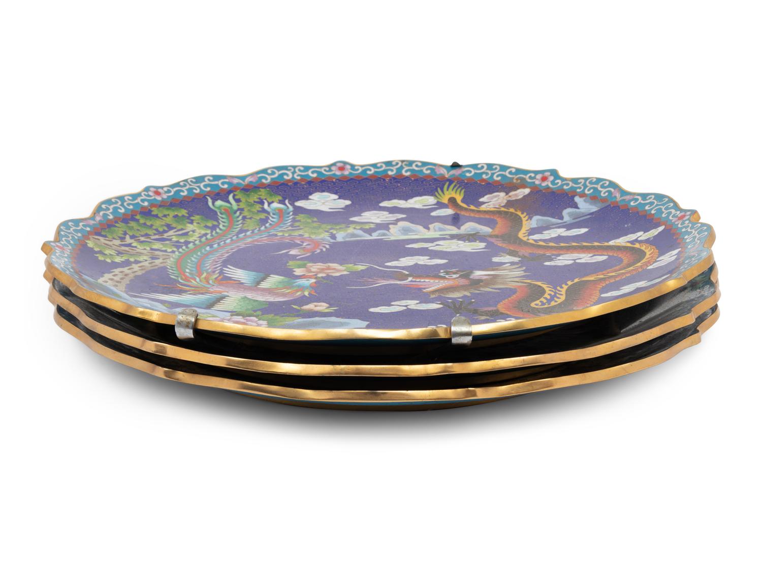A Set of Three Chinese Export Cloisonné Chargers