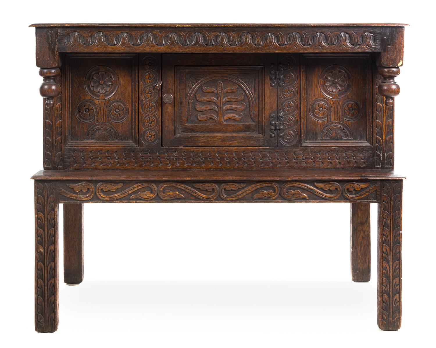 An English Baroque Oak Court Cupboard Height 40 1/2 x width 49 x depth 21 inches. — 19TH CENTURY