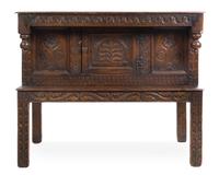 An English Baroque Oak Court Cupboard Height 40 1/2 x width 49 x depth 21 inches. — 19TH CENTURY