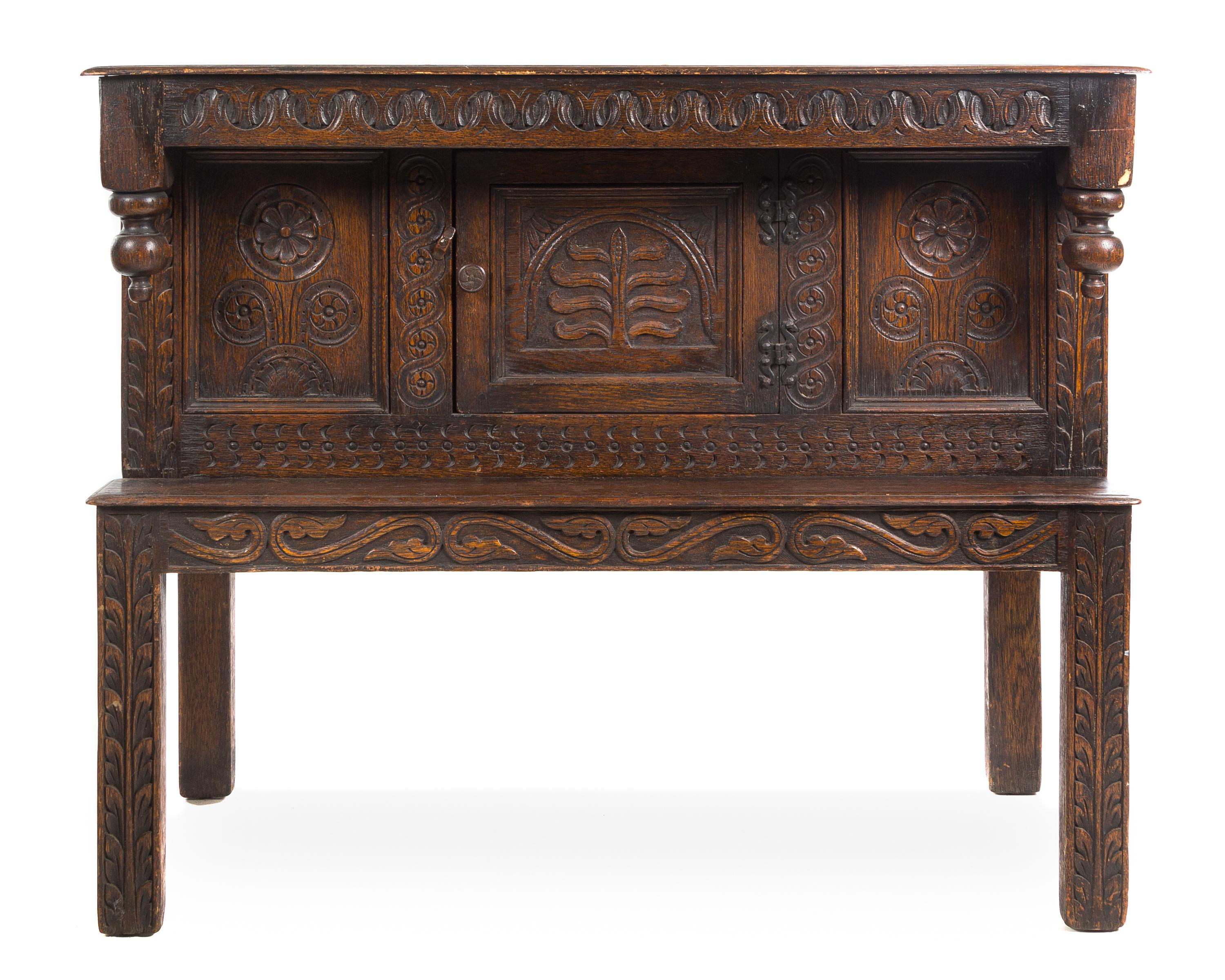 An English Baroque Oak Court Cupboard Height 40 1/2 x width 49 x depth 21 inches. — 19TH CENTURY