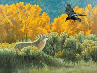 Yellow Aspens and Raven