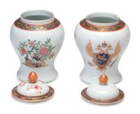 A Pair of Chinese Export Porcelain Lidded Jars Made for the Russian Market