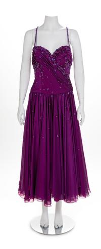 Two Draped and Beaded Chiffon Dresses, 1980-90s
