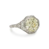 Yellow Diamond, Diamond, and Platinum Ring