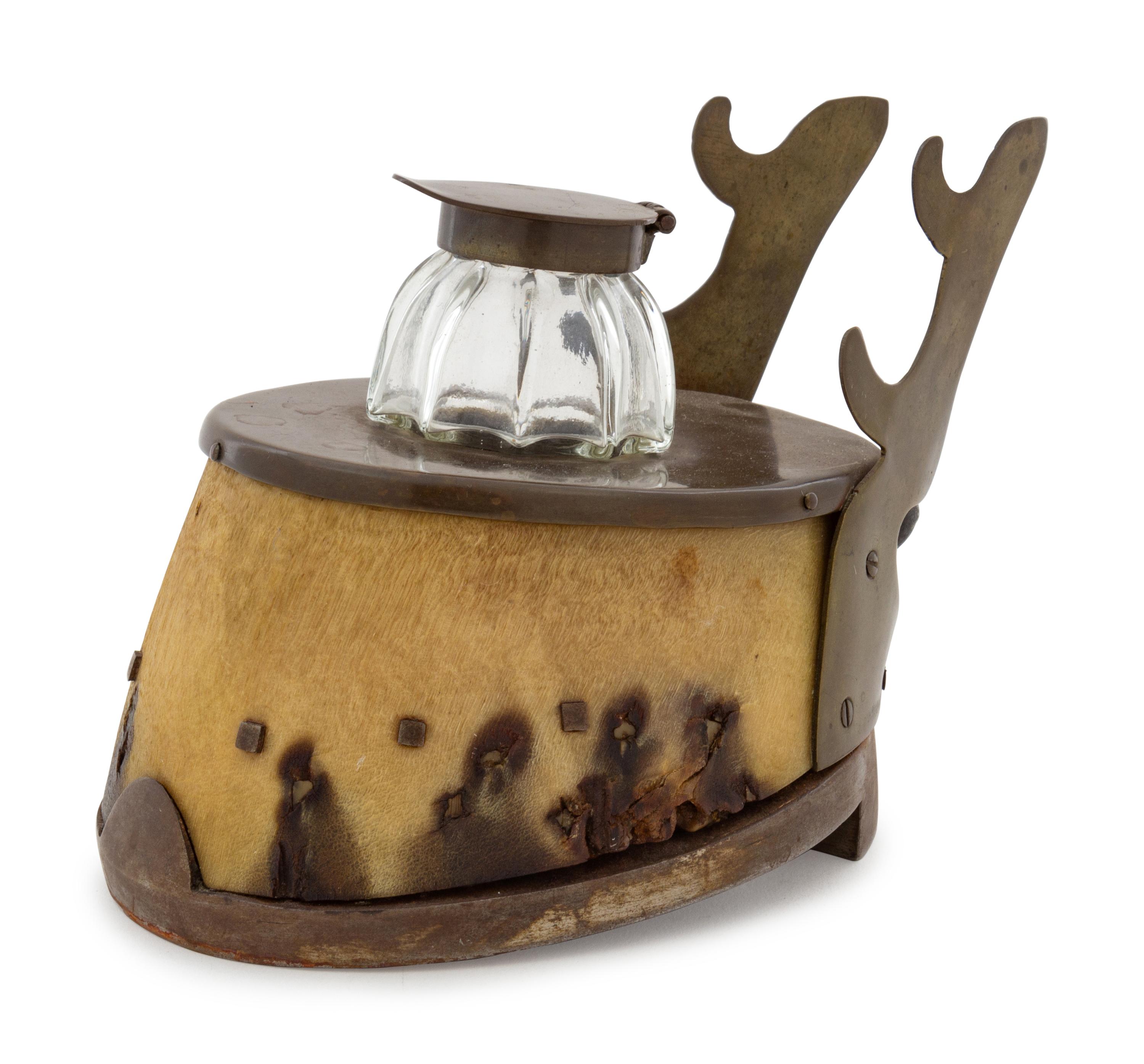 A Victorian Bronze Mounted Hoof-Form Inkwell