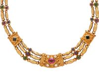 YELLOW GOLD, MULTIGEM, AND DIAMOND NECKLACE