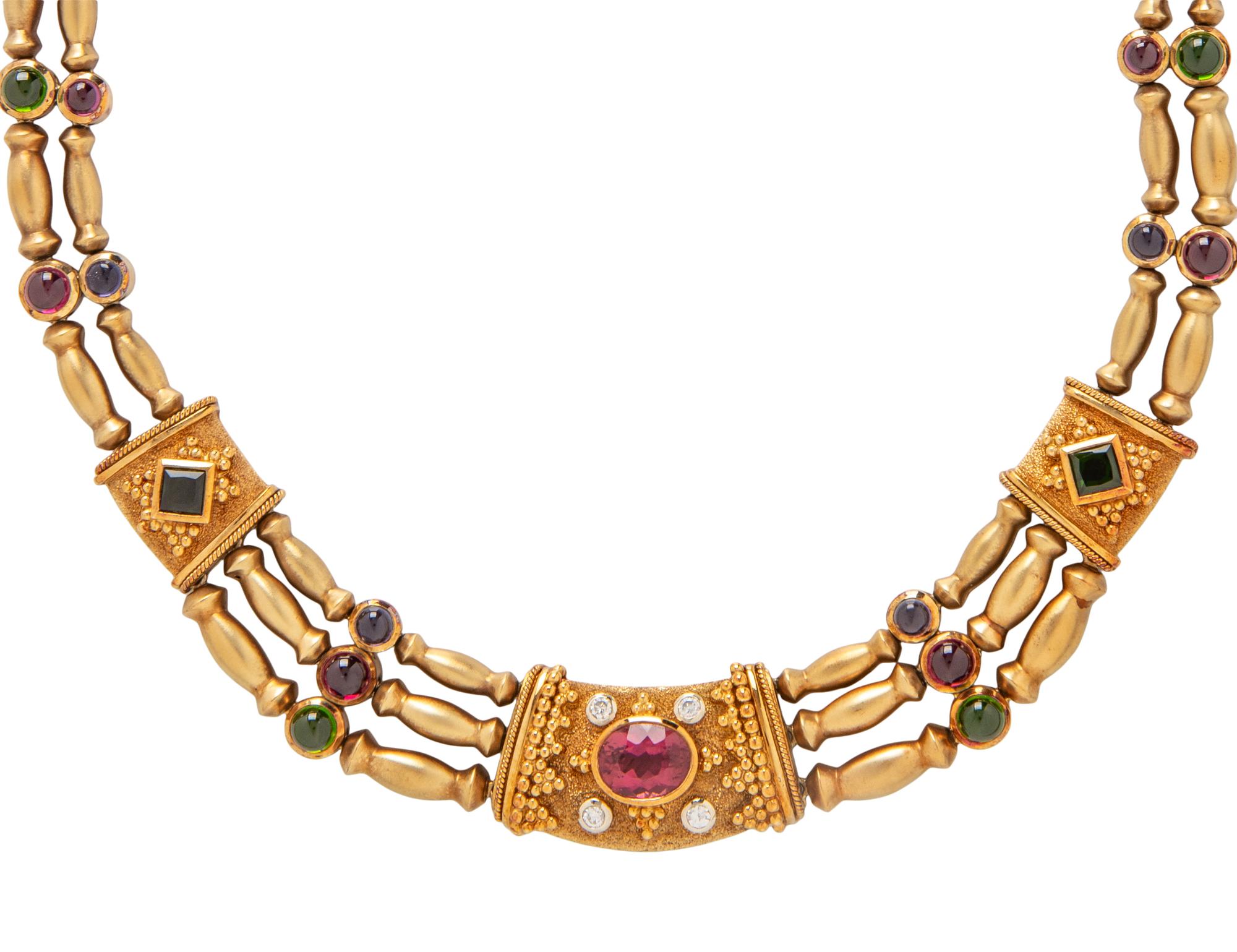 YELLOW GOLD, MULTIGEM, AND DIAMOND NECKLACE