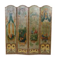 A Painted Leather Four-Panel Floor Screen — EARLY 20TH CENTURY