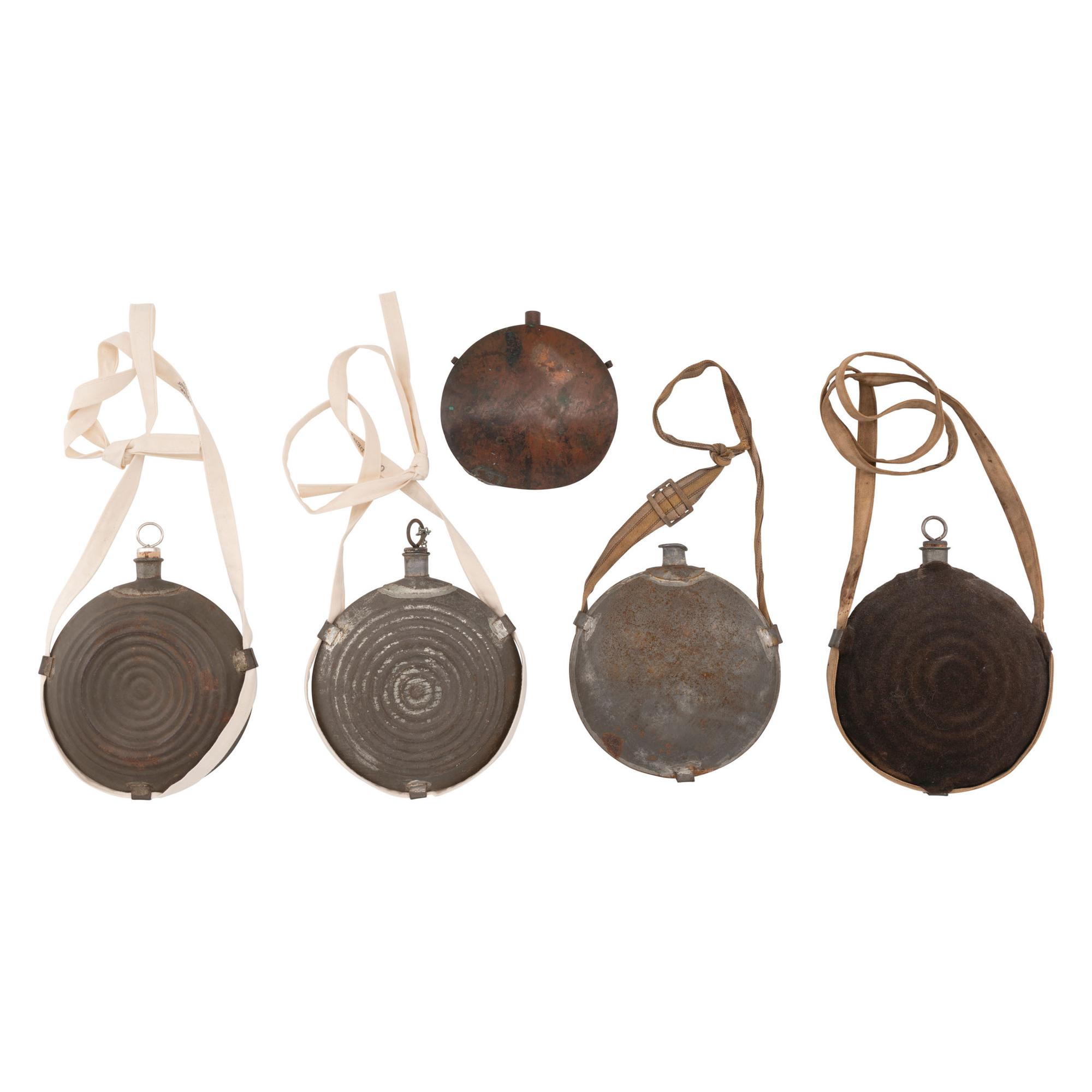 Five Civil War Era Canteens, Four US with Maker's Marks