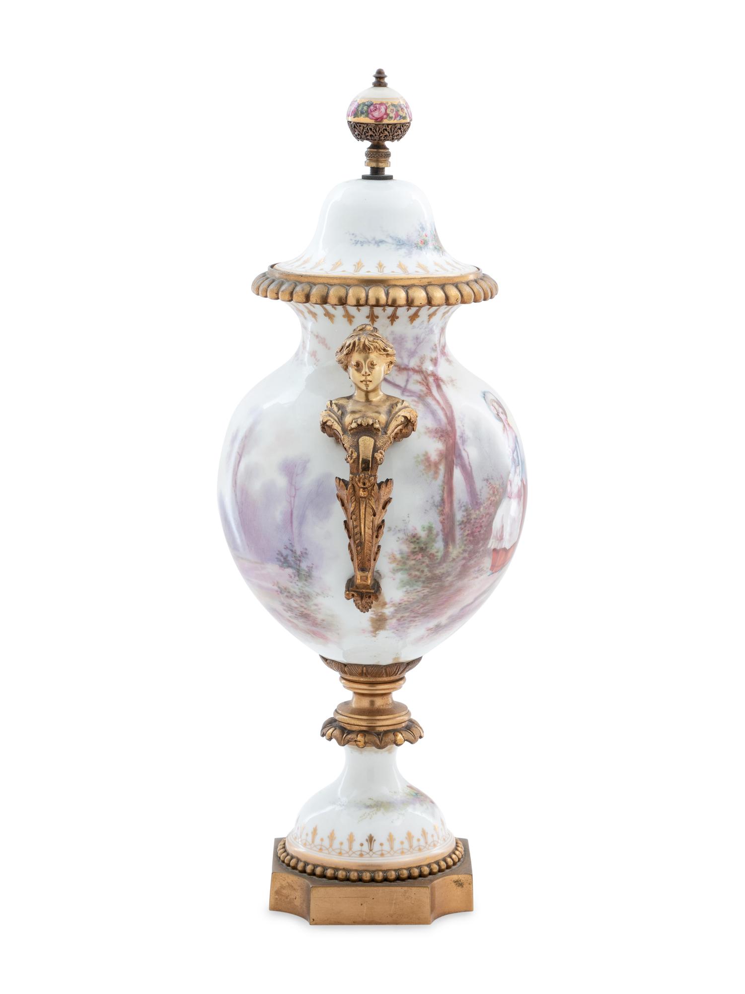A Gilt Bronze Mounted Sèvres Style Porcelain Urn