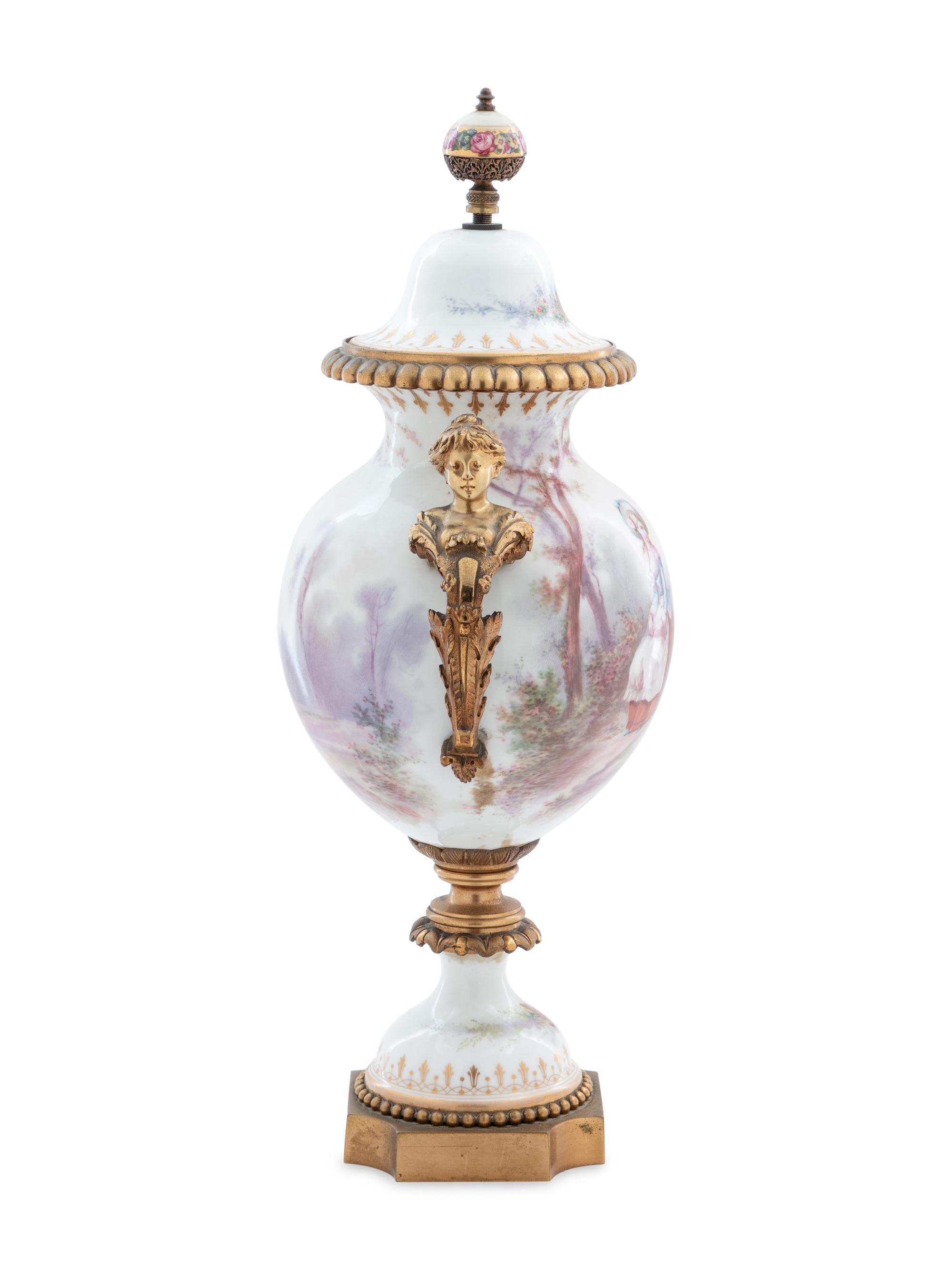 A Gilt Bronze Mounted Sèvres Style Porcelain Urn