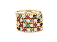 A Yellow Gold, Diamond Simulant, Emerald, Ruby and Sapphire Ring,