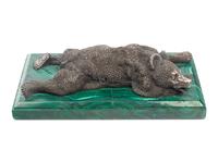 A Russian Silver and Malachite Bear Figure