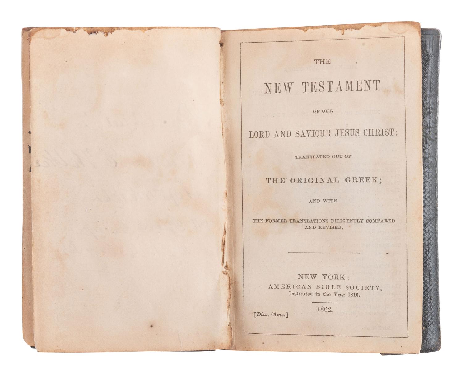 [CIVIL WAR]. 2 pocket New Testaments identified to Austin Walker, 77th Illinois Infantry, WIA.