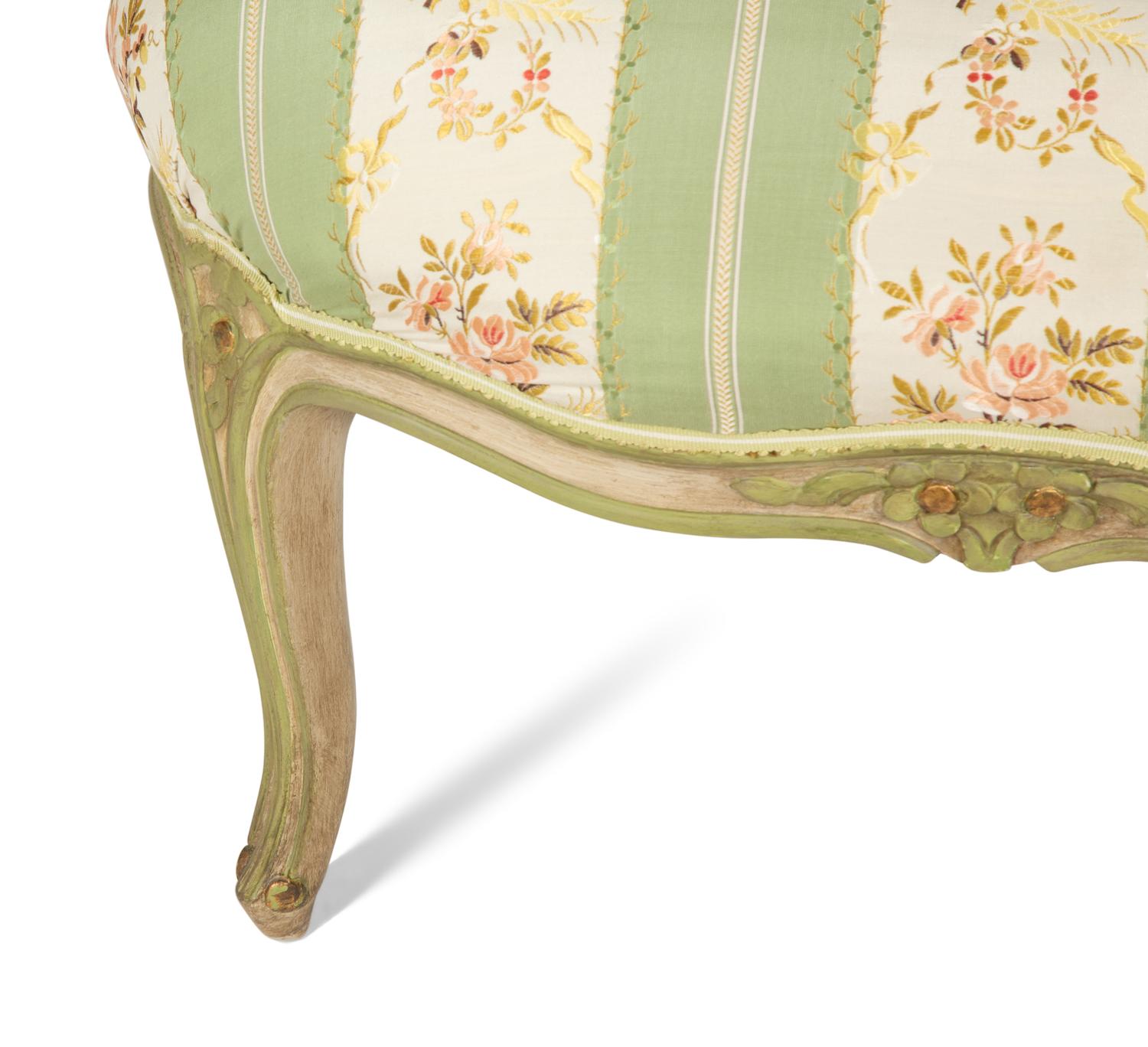 A Pair of Louis XV Style Green-Painted Fauteuils