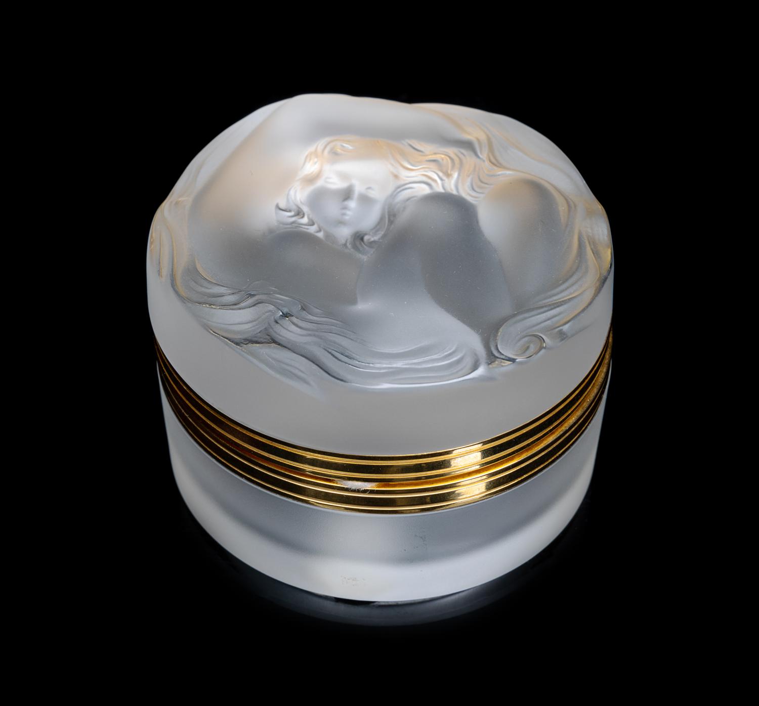 A Lalique Circular Box Diameter 3 inches.