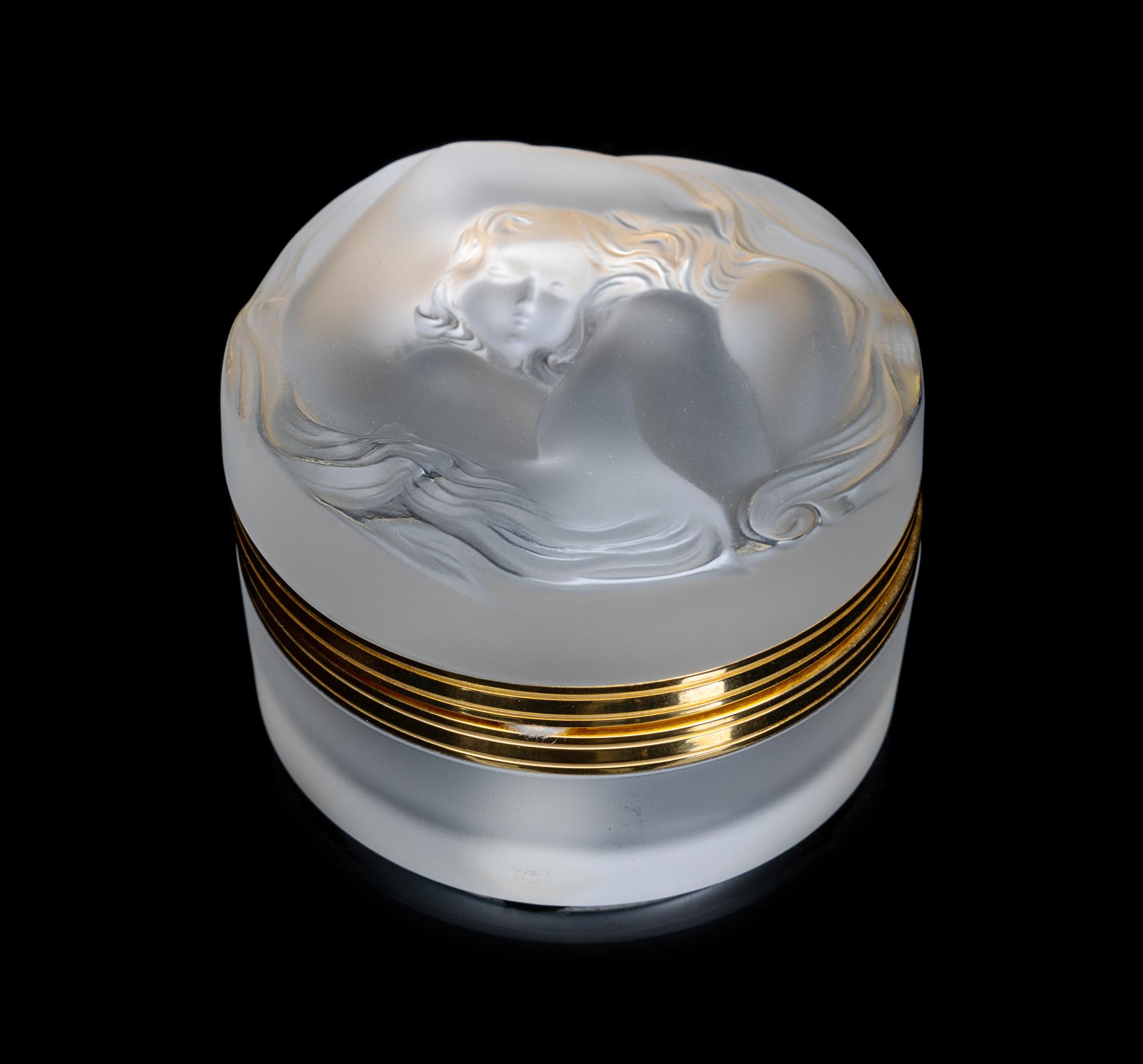 A Lalique Circular Box Diameter 3 inches.