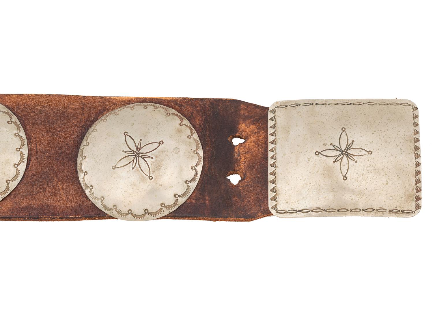 Southern Plains German Silver Concha Belt, with Rocker Engraved Decorations